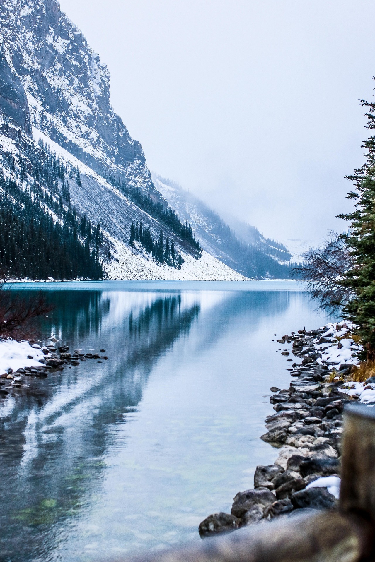 Serene mountain lake representing financial stability