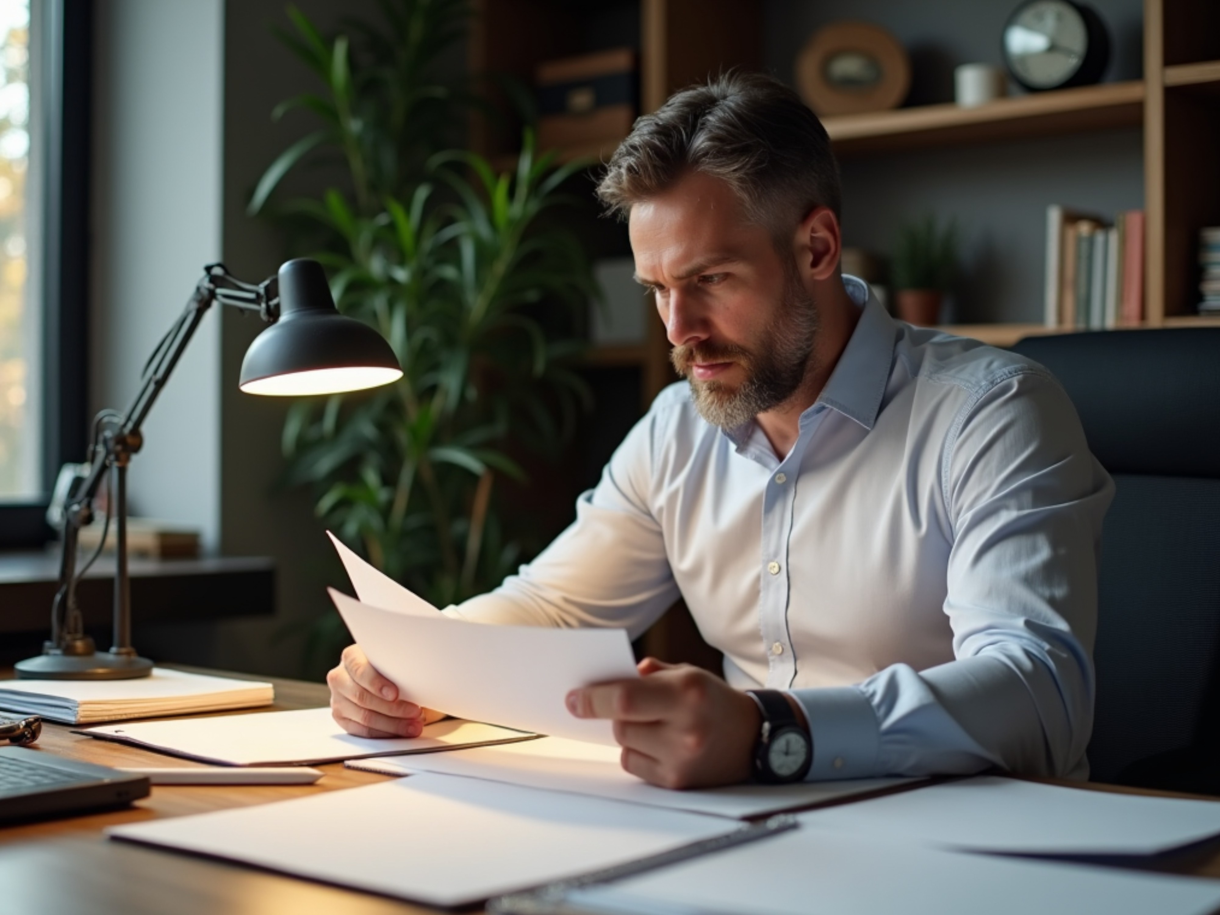 Professional financial advisor reviewing documents